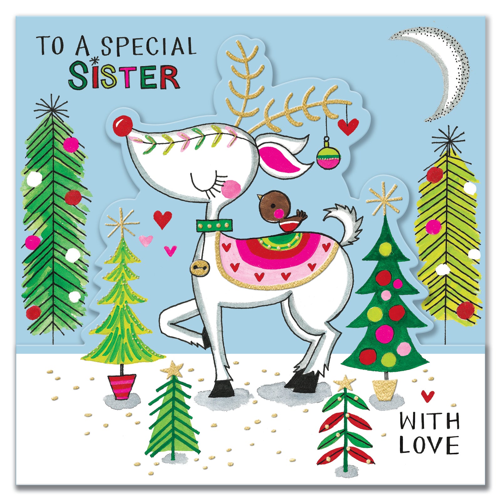 Colourful Reindeer Special Sister Christmas Card by penny black