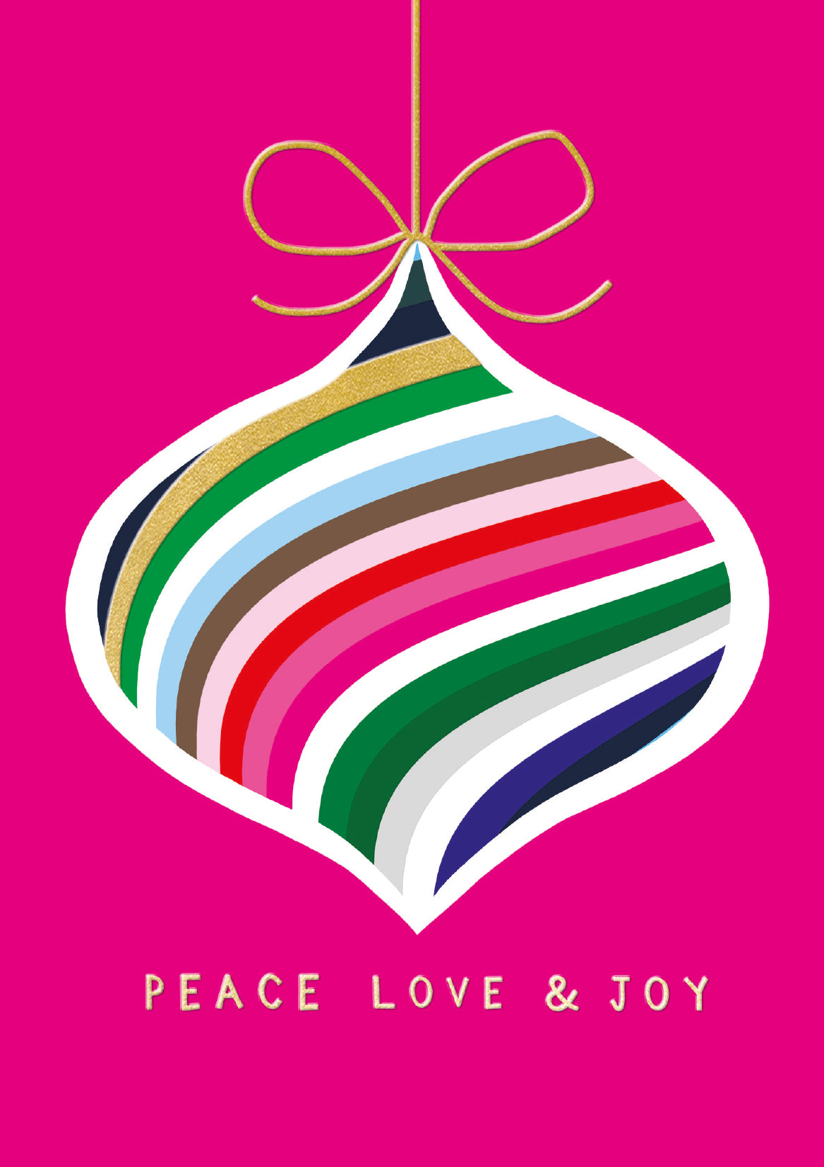 Peace Love & Joy Stripy Christmas Bauble Card By Penny Black