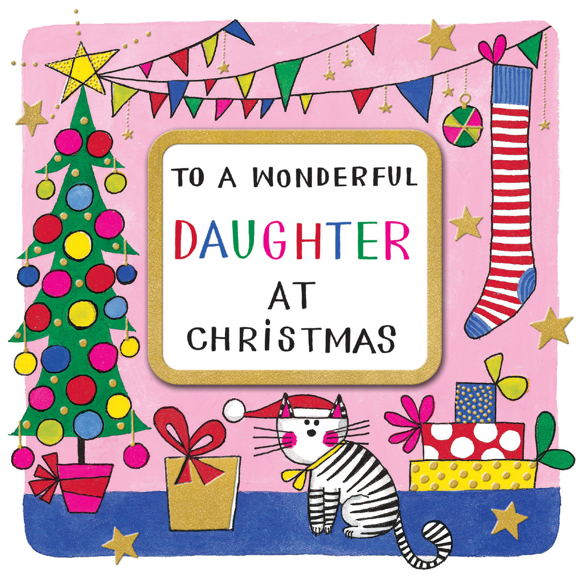 Wonderful Daughter Tree & Stripy Cat Christmas Card By Penny Black