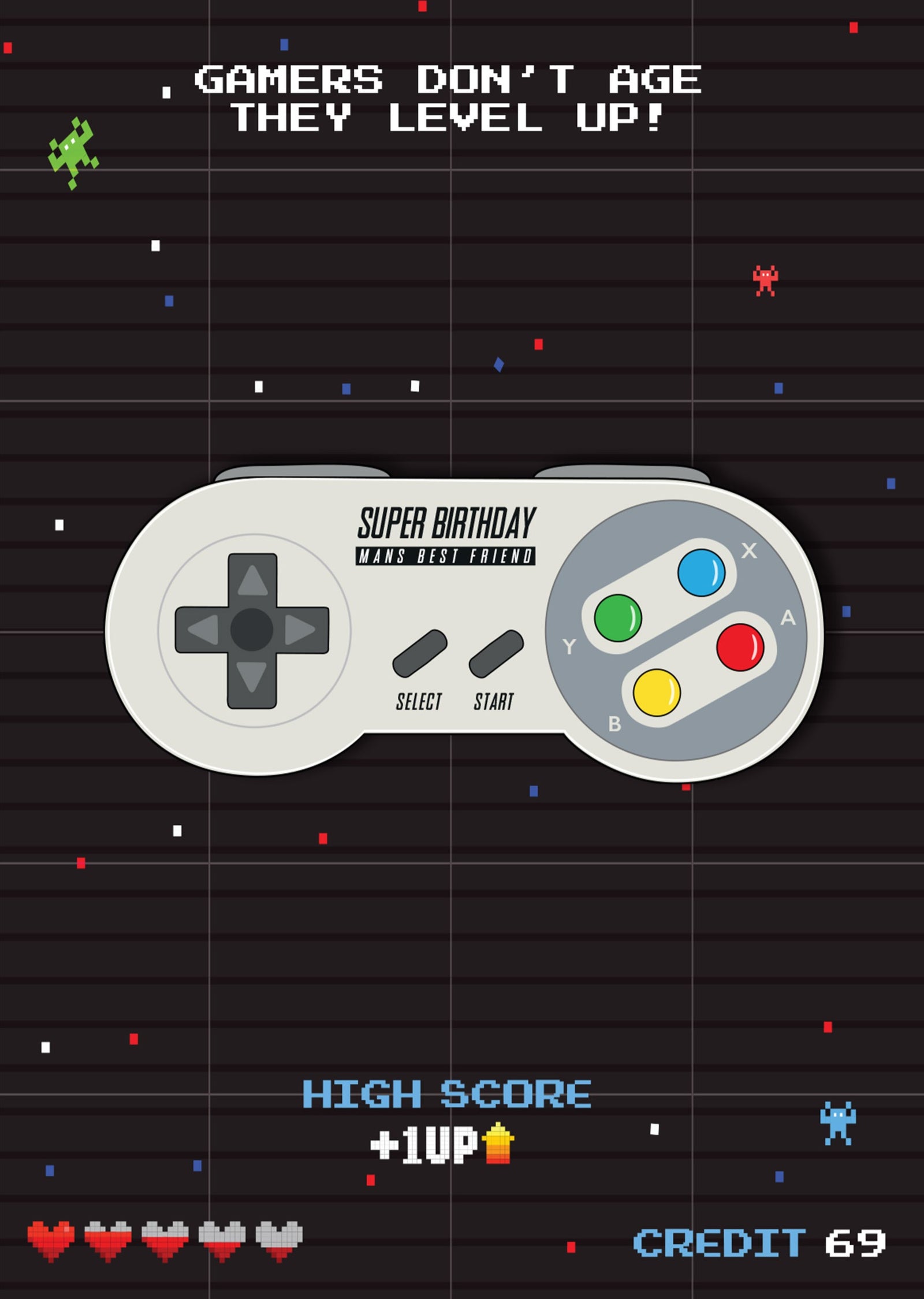 Gamers Level Up SNES Controller Birthday Card at Penny Black