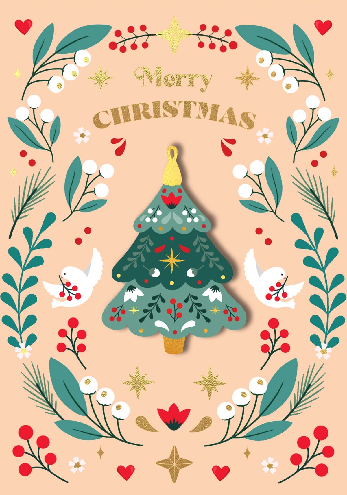 Folk Art Festive Tree Embellished Christmas Card by penny black