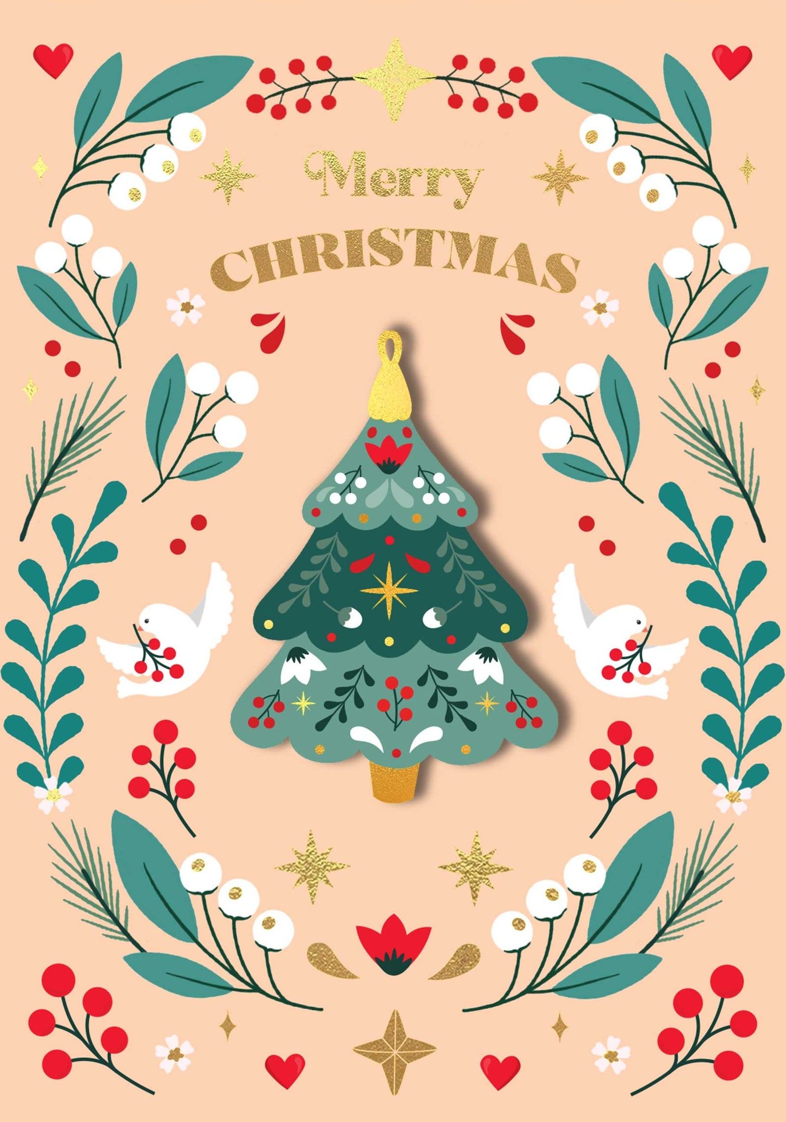 Folk Art Festive Tree Embellished Christmas Card by penny black