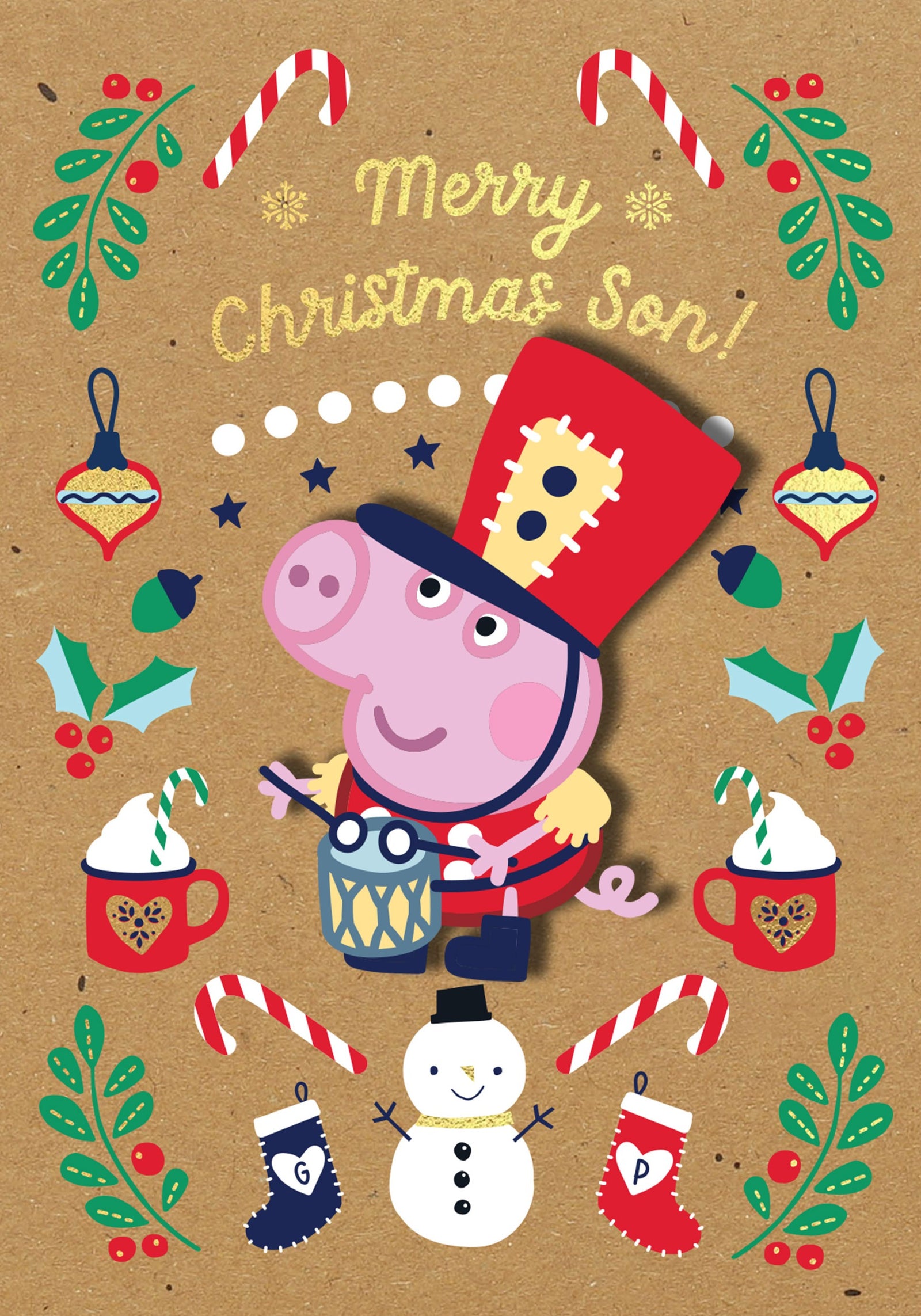Peppa Pig George Drumming Embellished Christmas Card by penny black