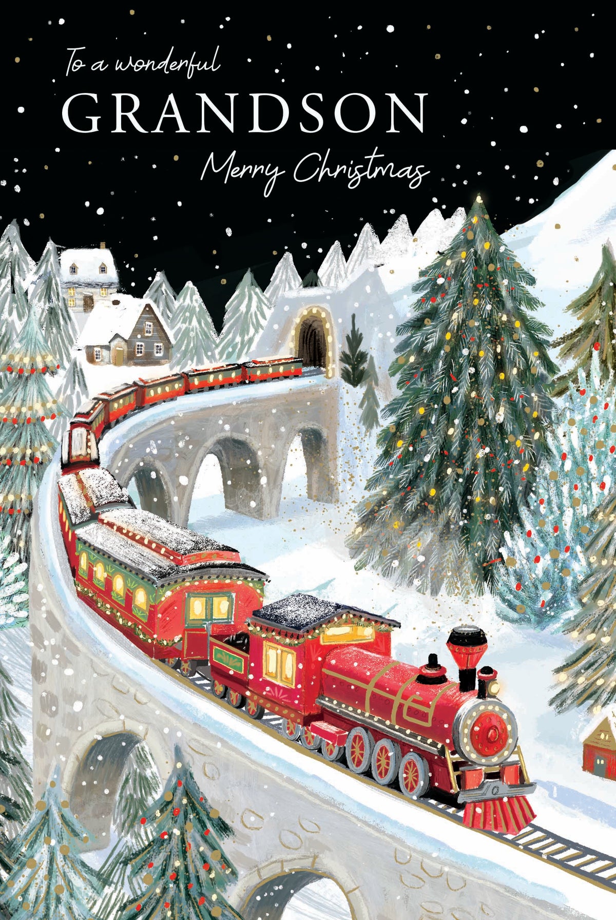 Snowy Steam Train Wonderful Grandson Christmas Card By Penny Black