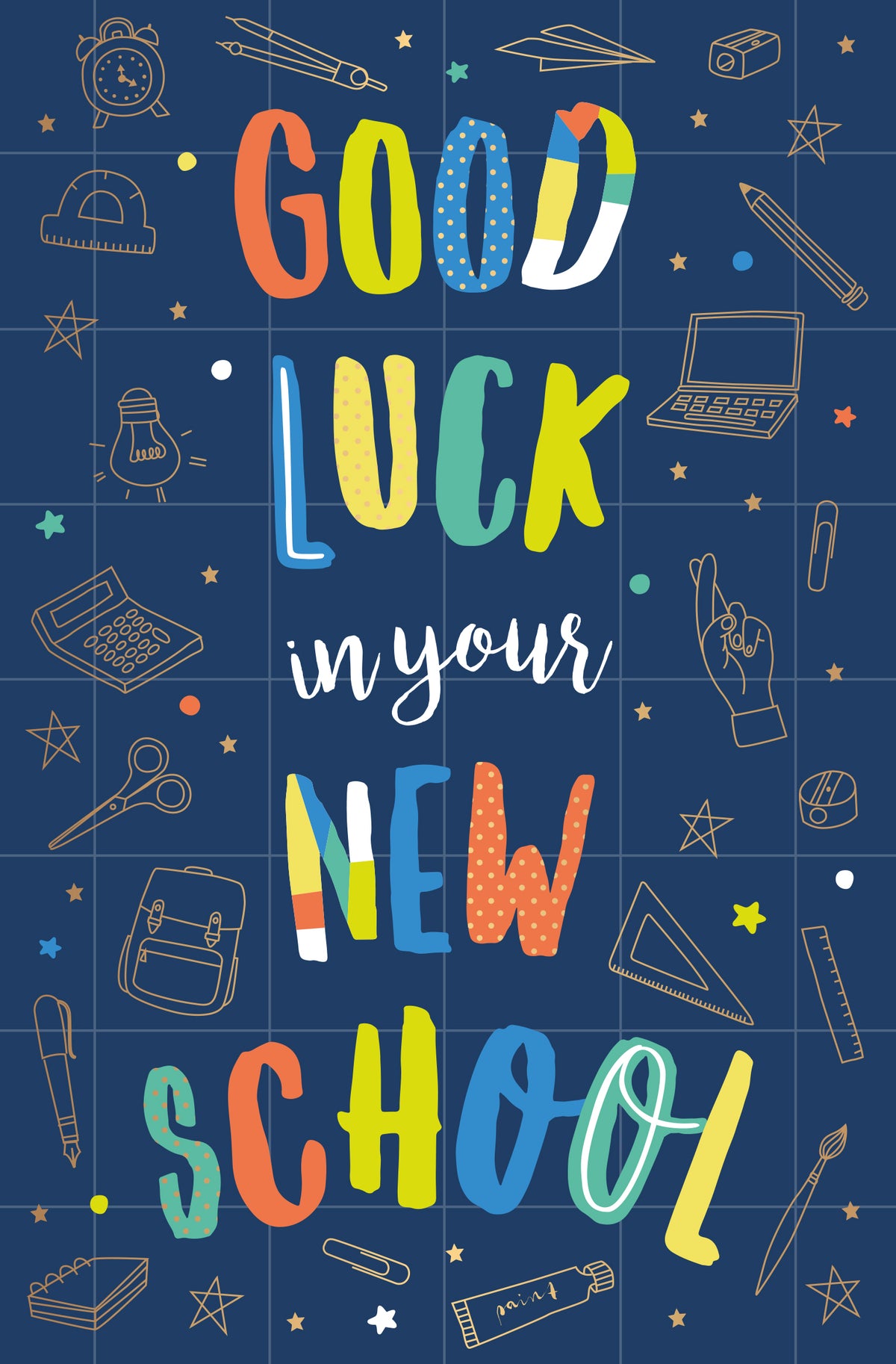 School Icons Good Luck New School Card by penny black