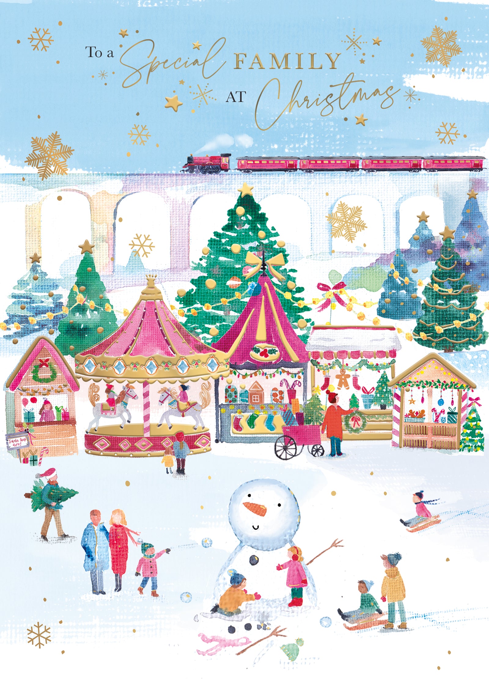 Winter Fairground With Train Special Family Christmas Card by penny black