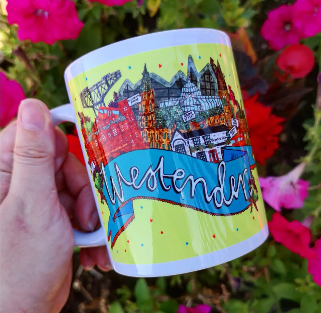 Glasgow Westender Illustrated Scottish Mug by penny black