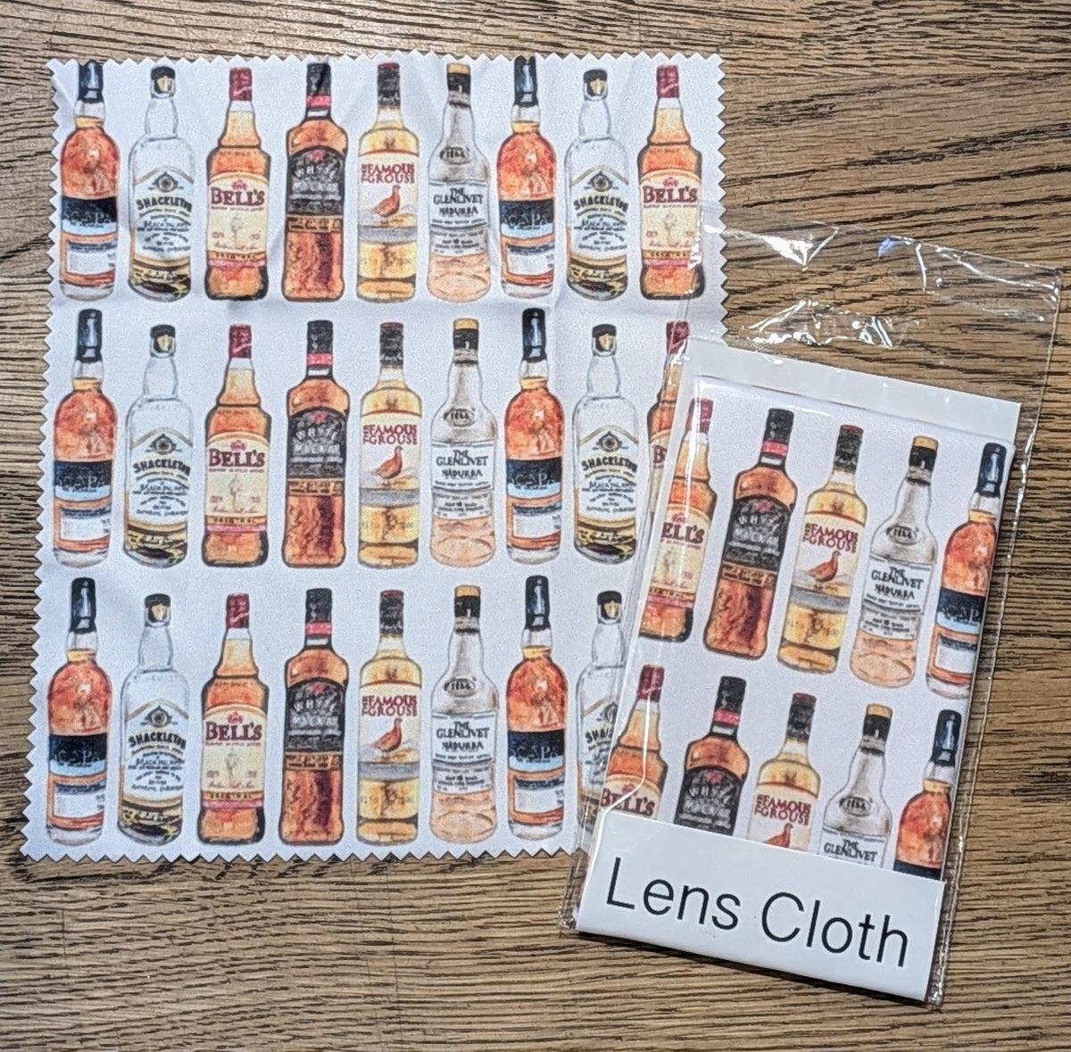 Scottish Whisky Lens Cleaning Cloth By Penny Black showing packaging
