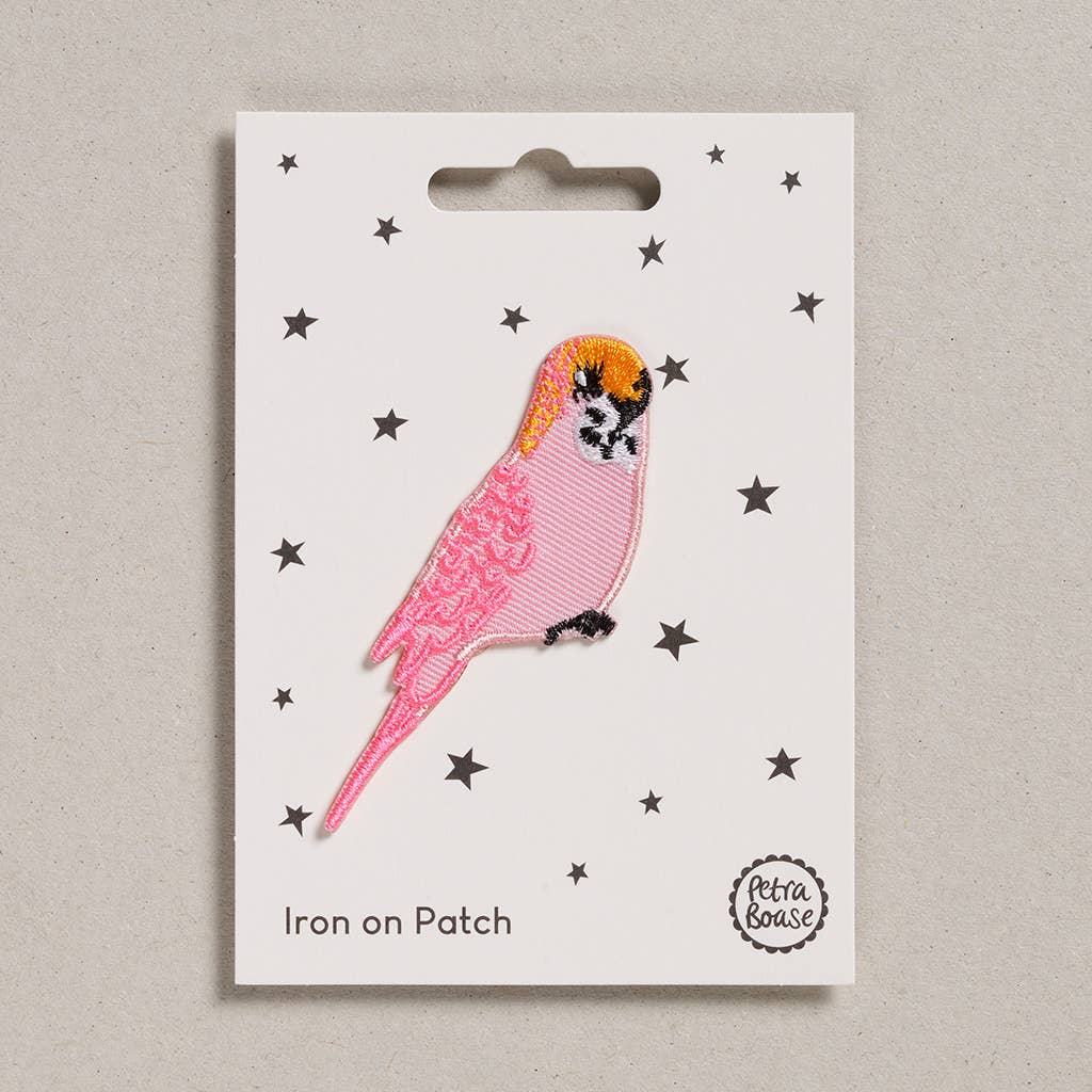 Colourful Iron on Patch - Pink Budgie by penny black