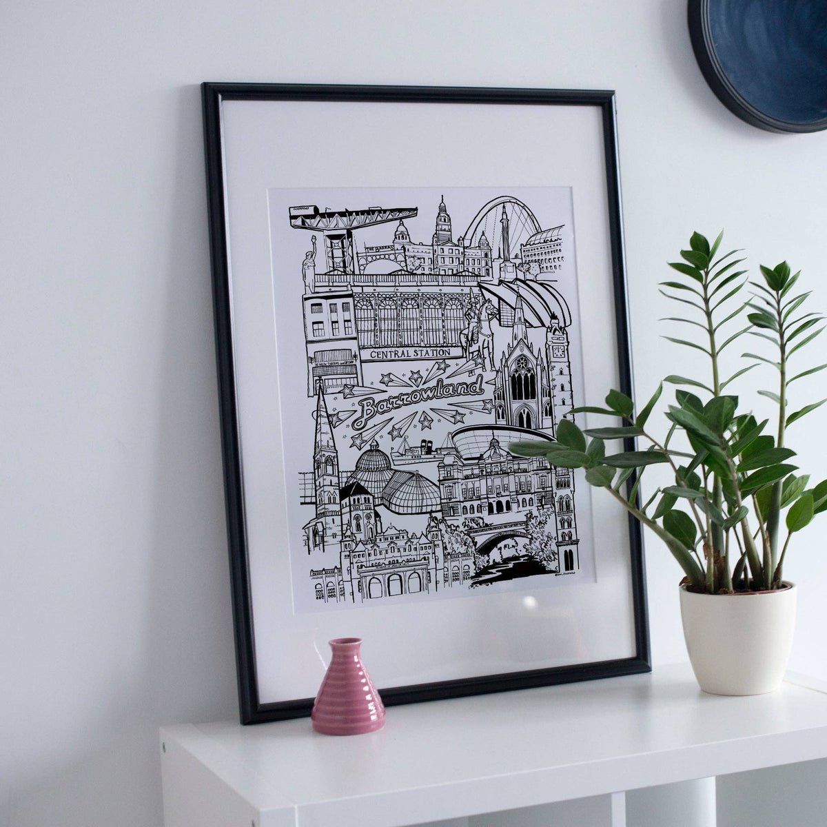Glasgow Landmark Skyline Illustration Print by law illustrates at penny black shown in a frame