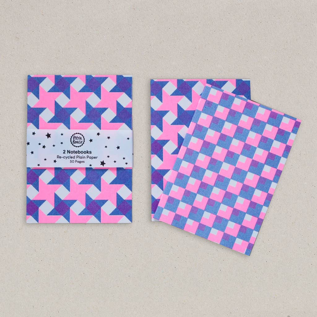 Bold Geometric Riso Print A6 Notebooks - 2pk in pinwheel & squares design by penny black