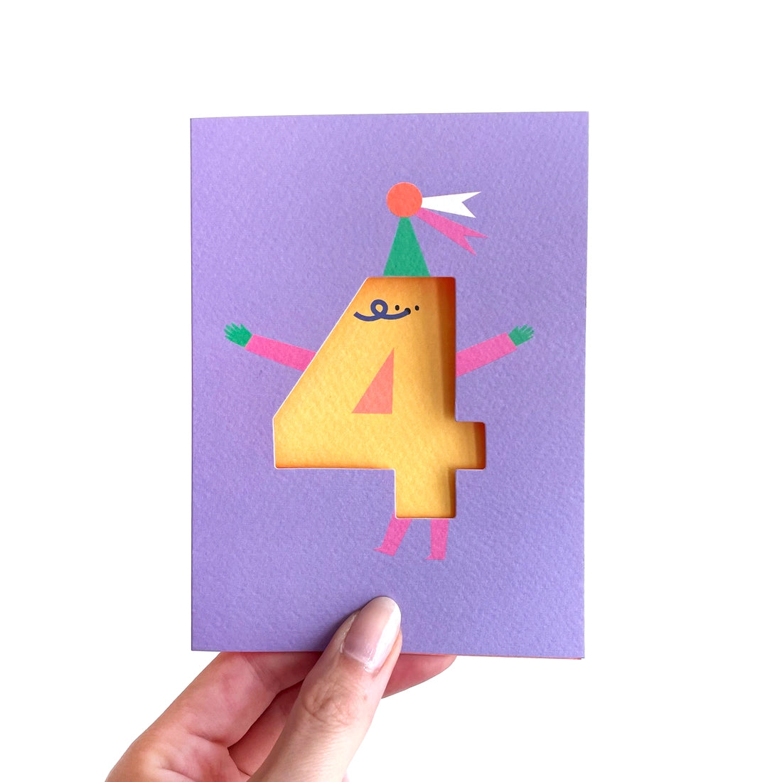 Number Four Cute Cut Out Fourth Birthday Card