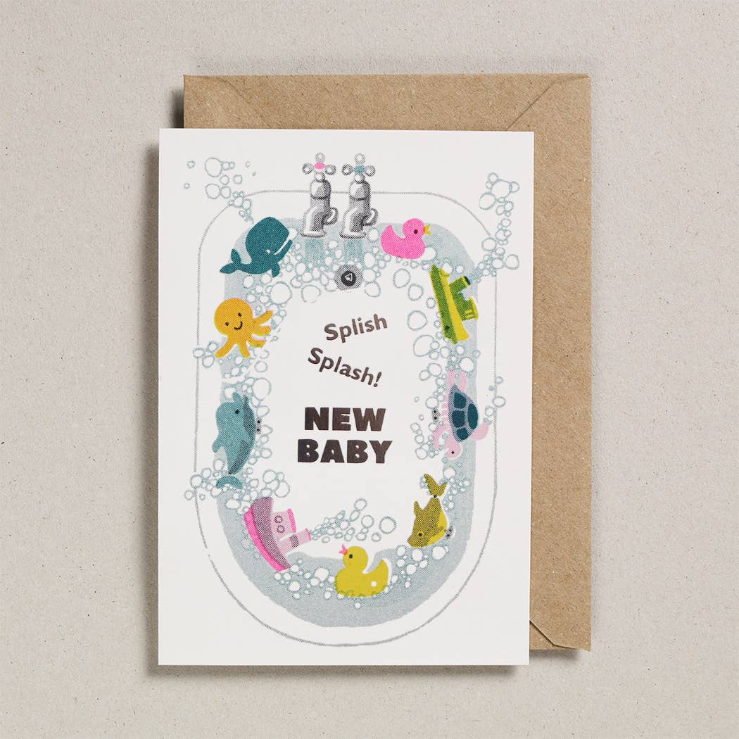 Splish Splash Risograph New Baby Card by penny black