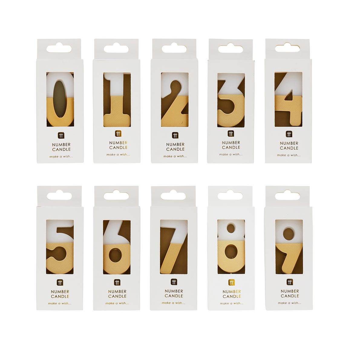 Gold &amp; White Number Candle by talking tables at penny black - 0-9 candles in packaging