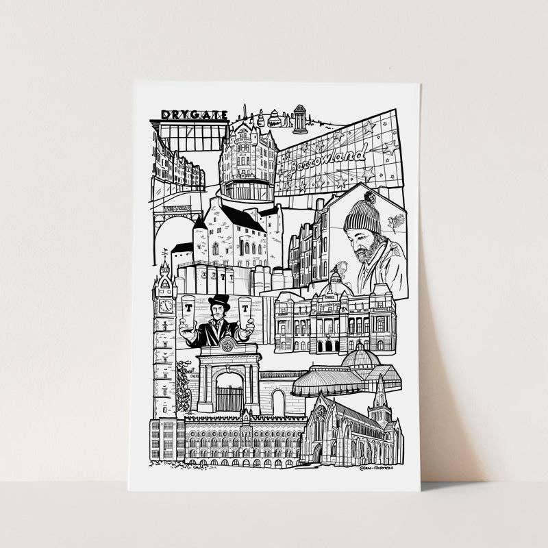 Glasgow East End Landmark Illustration Print by law illustrates at penny black