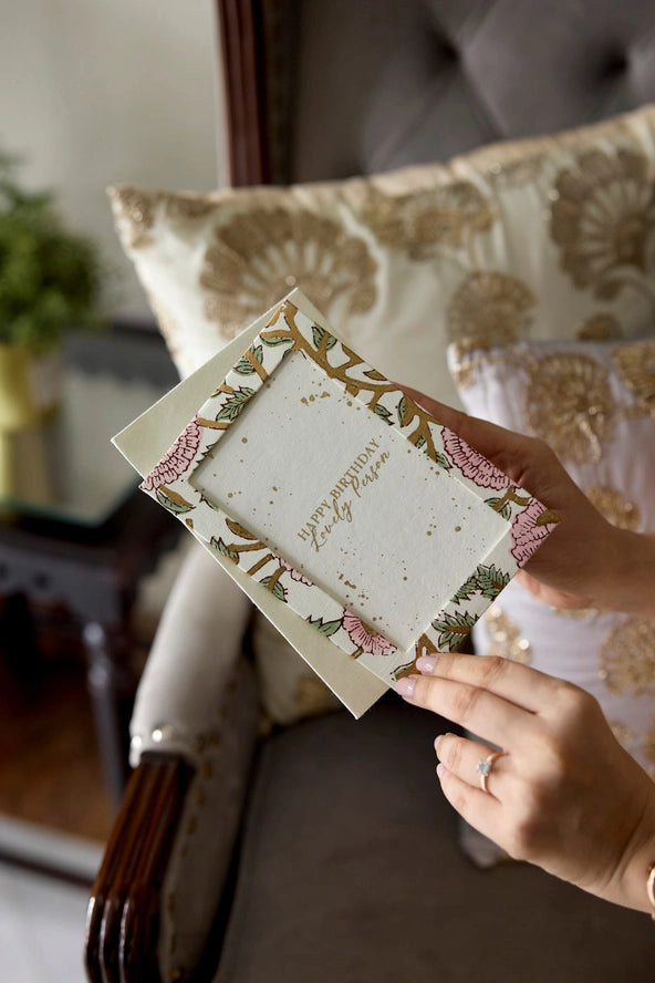 Keepsake Block Printed Photo Frame Birthday Card - Marigold Blush