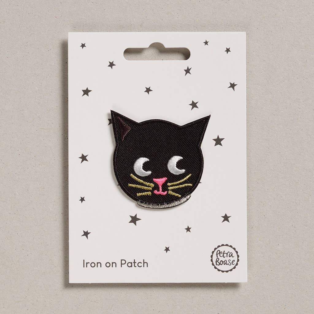 Colourful Iron on Patch on the backing card packaging - Black Cat