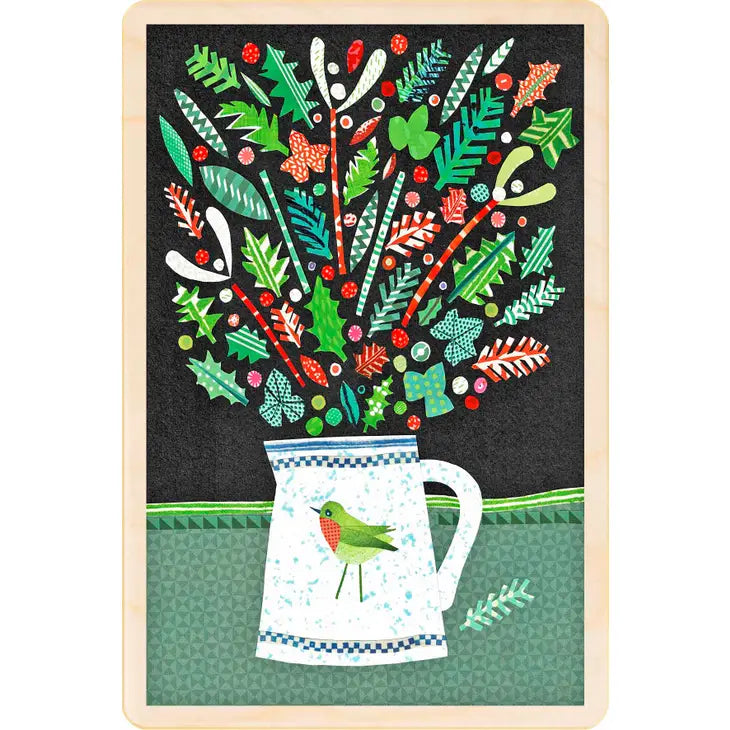 Winter Foliage Jug Wooden Christmas Postcard by penny black