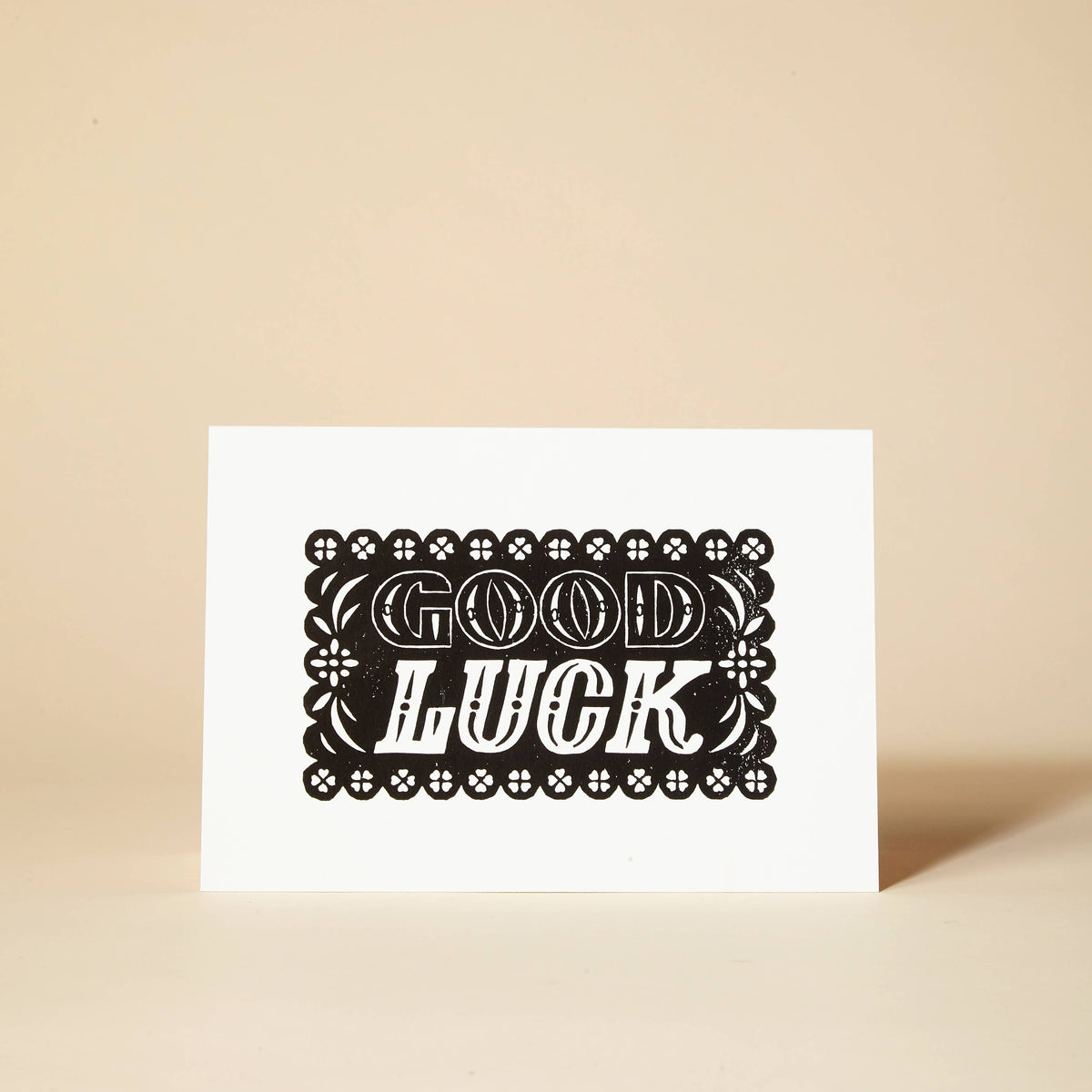 Good Luck Black Linocut Card by penny black