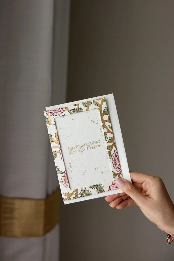 Keepsake Block Printed Photo Frame Birthday Card - Marigold Blush