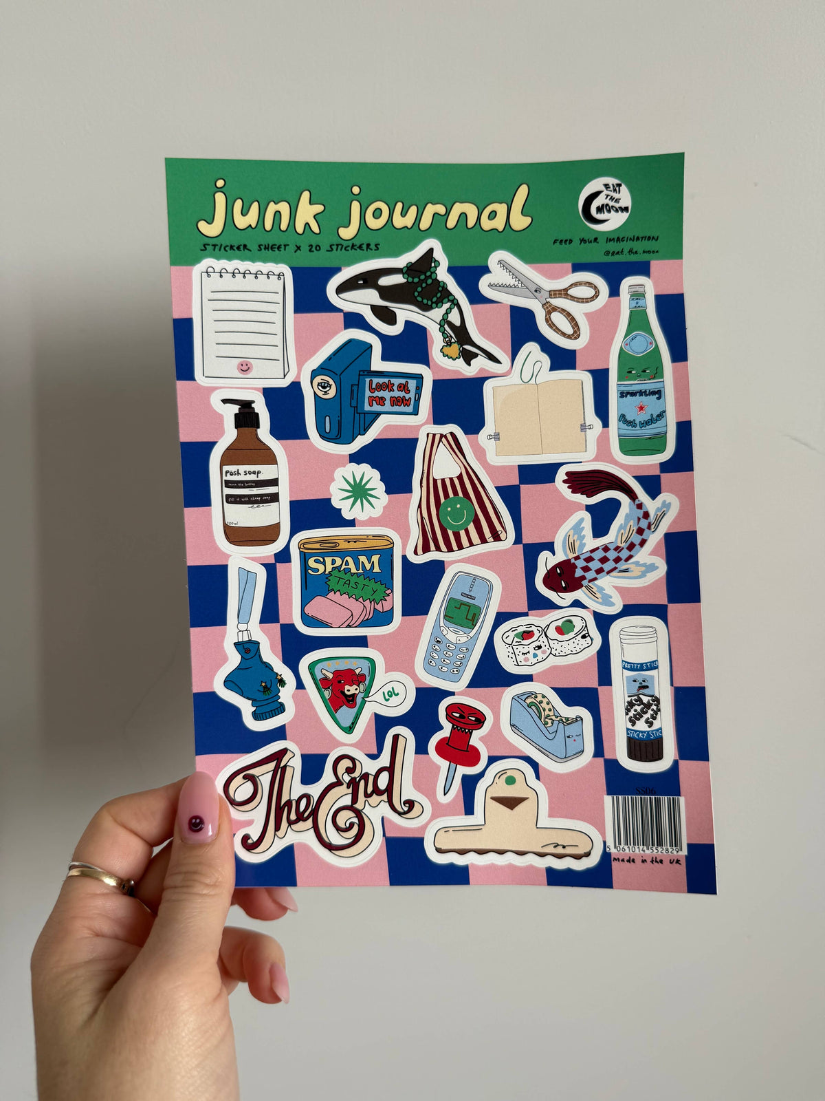 Junk Journal A5 Sticker Sheet - 20 stickers by penny black shown being held
