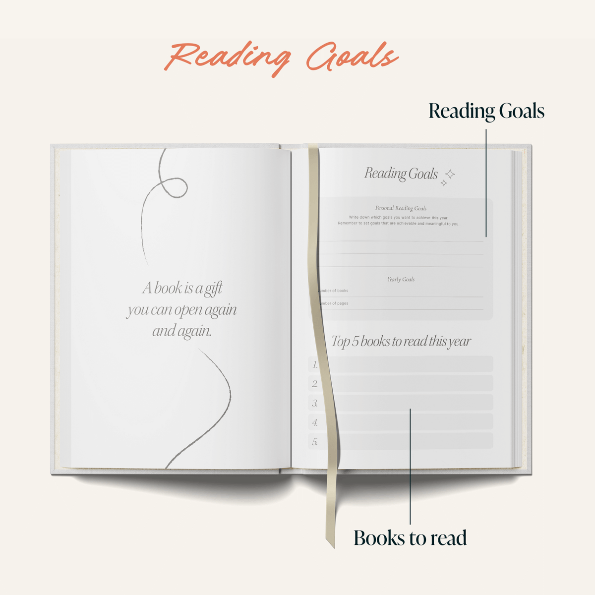 Read More Books Log A5 Reading Planner by penny black showing reading goals layout