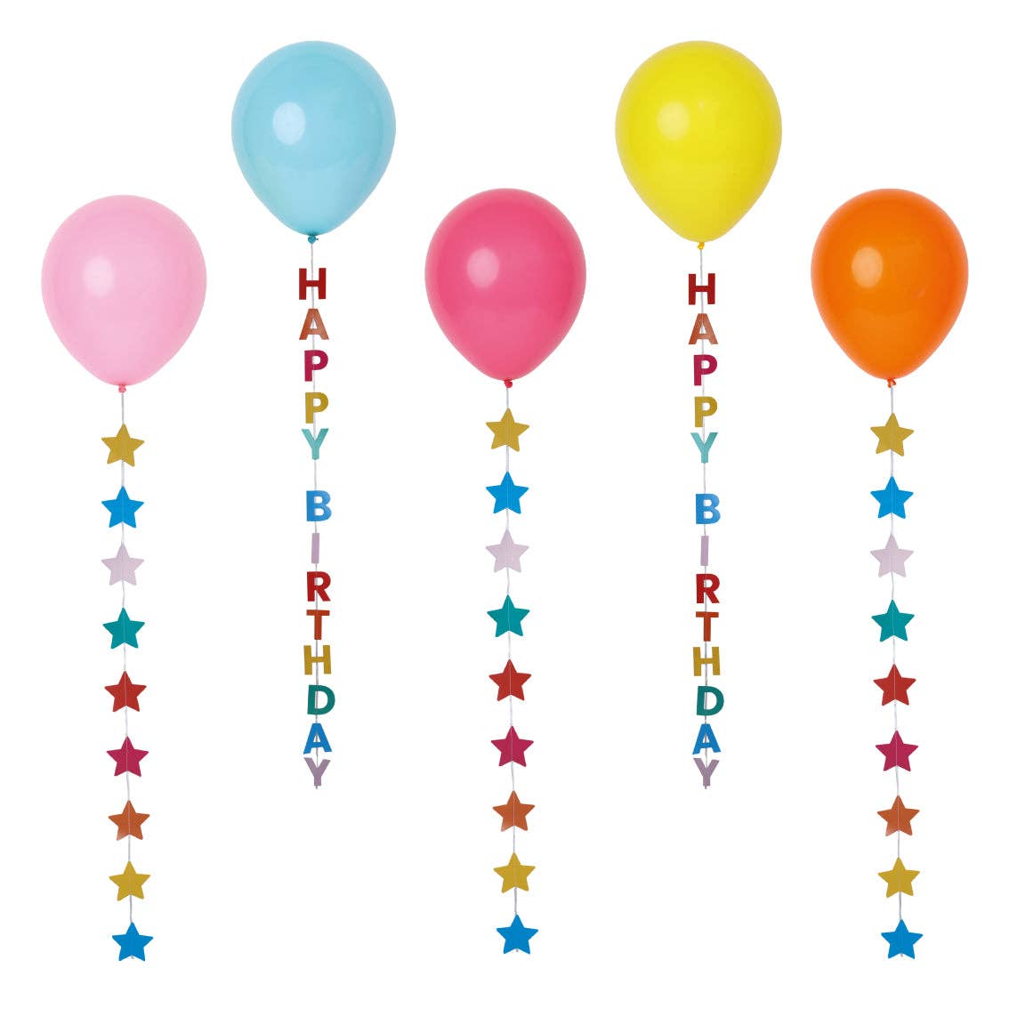 Birthday Brights Balloons with Happy Birthday Tails - 5 Pack by penny black