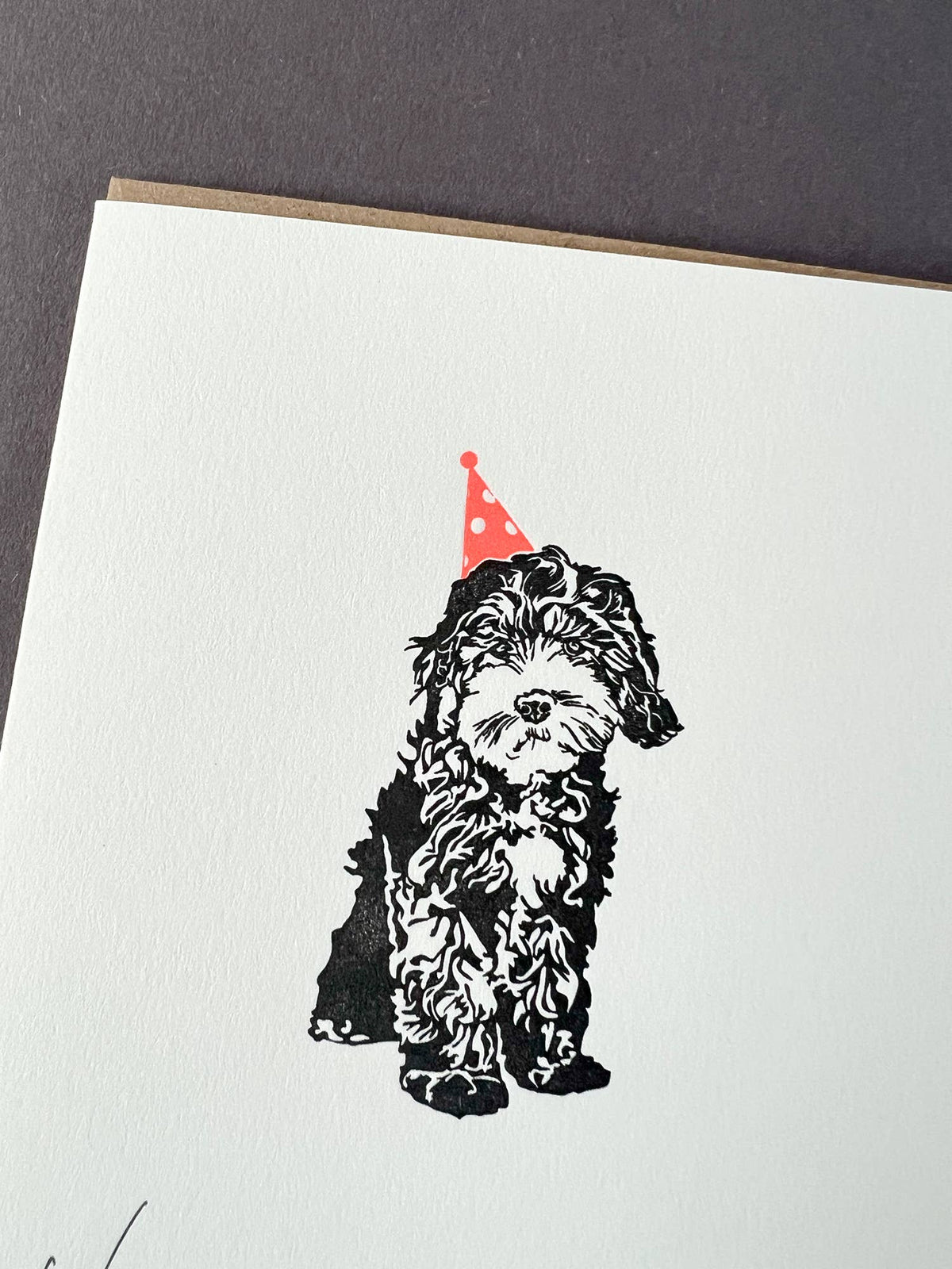 Party Cockapoo Letterpress Birthday Card close up by penguin ink at penny black