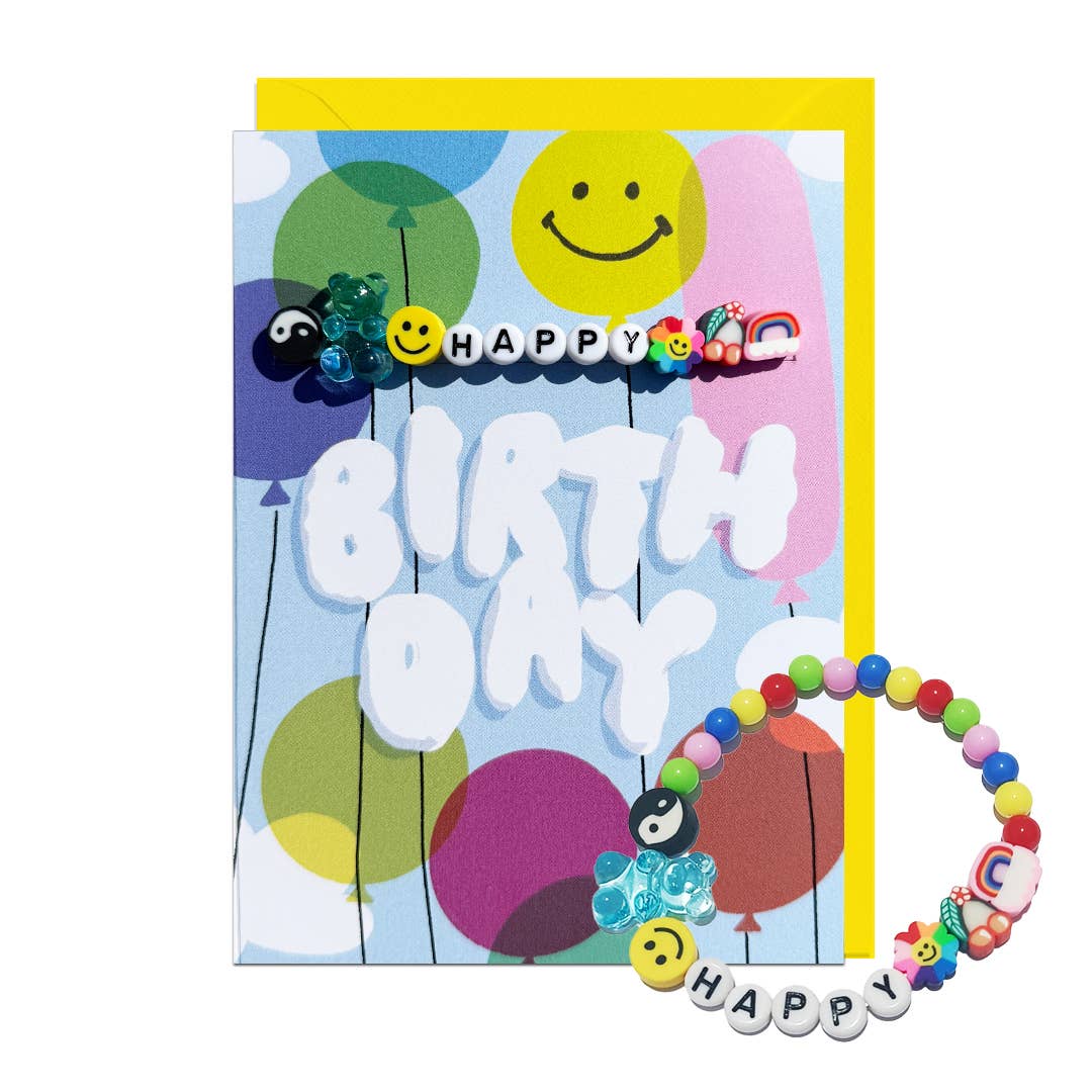 Birthday Balloons HAPPY Bracelet Card showing bracelet separately by penny black