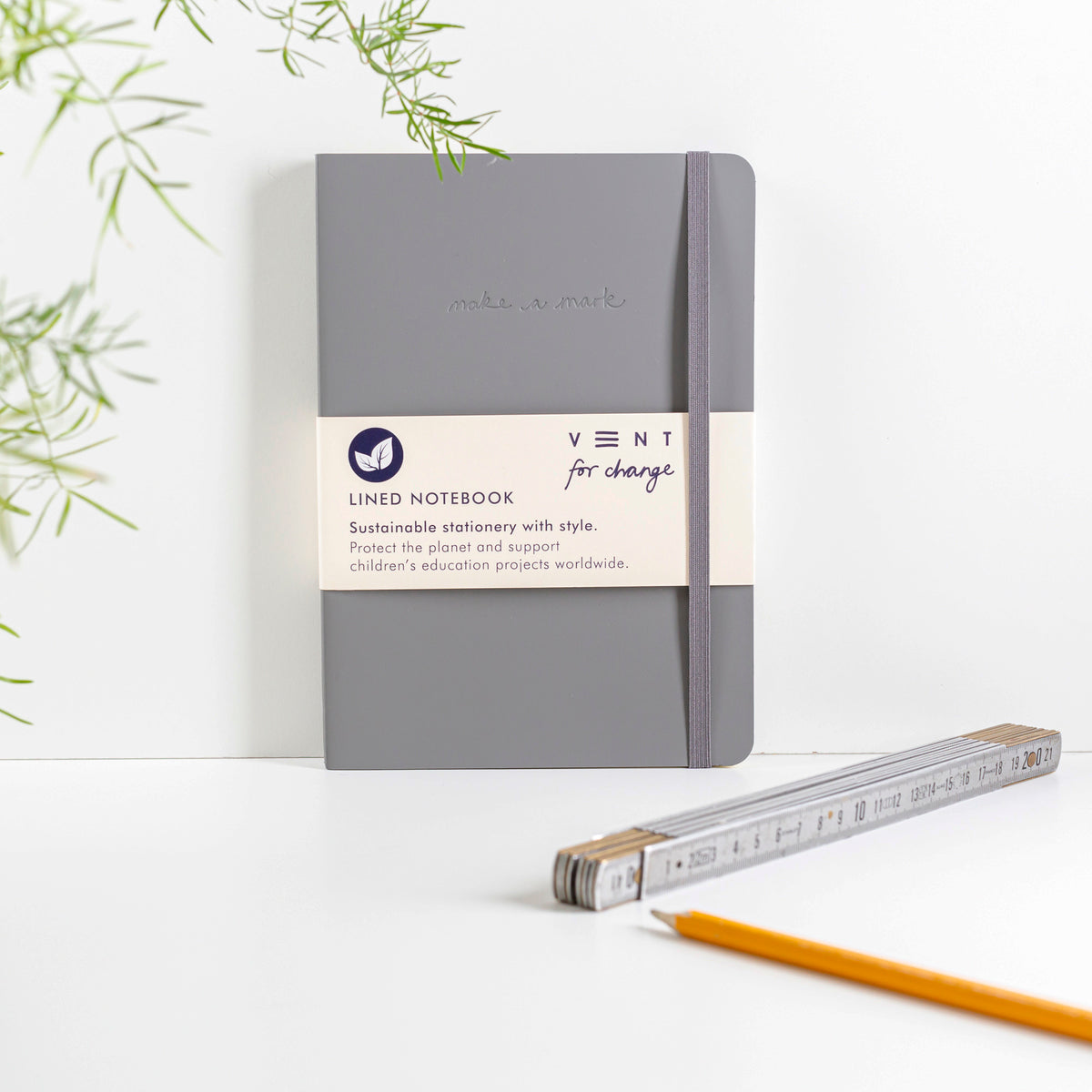 Make a Mark Recycled Leather A5 Lined Notebook in elephant grey by Vent for Change at penny black
