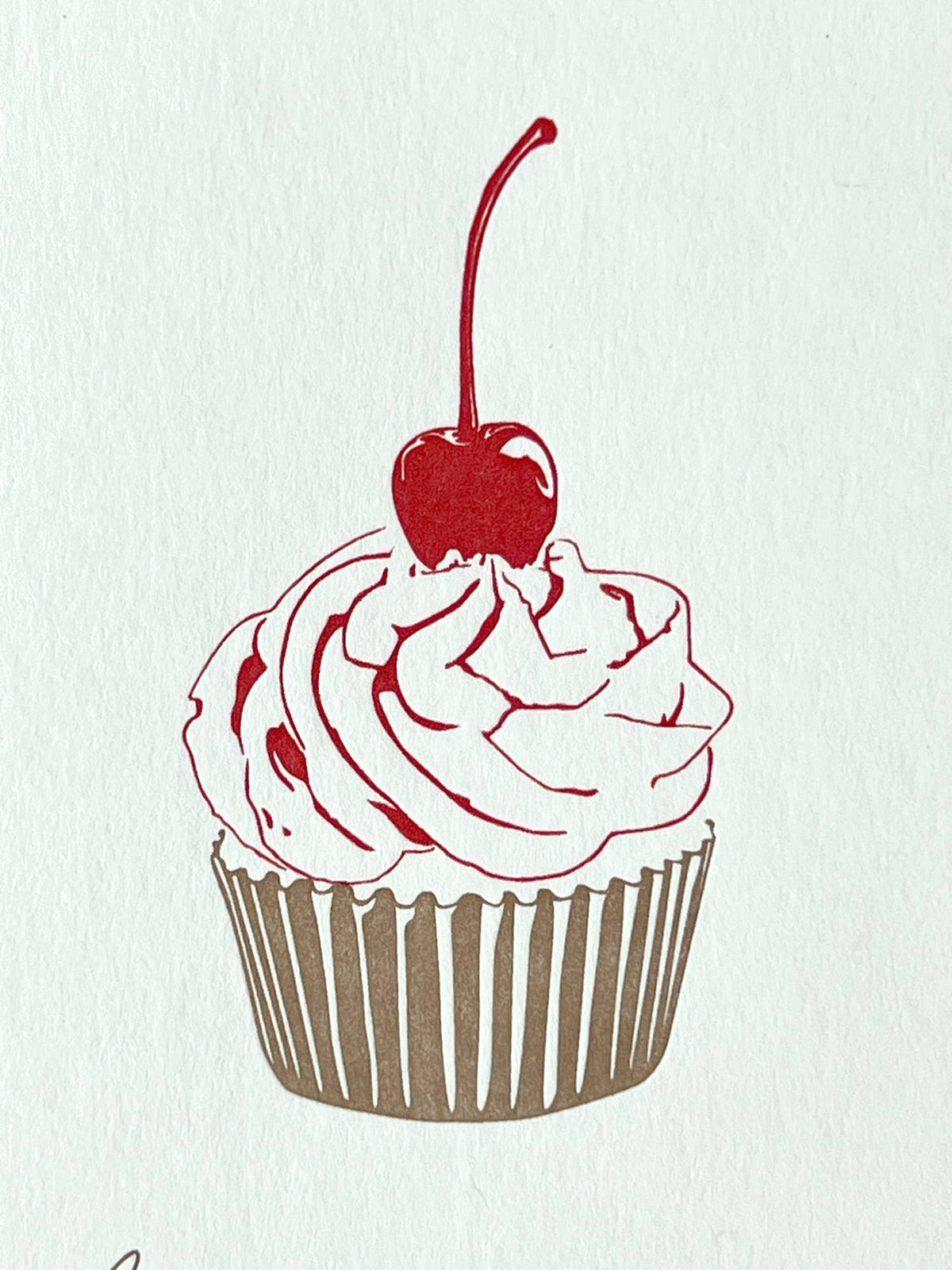Cherry Cupcake Letterpress Birthday Card - close up by penny black