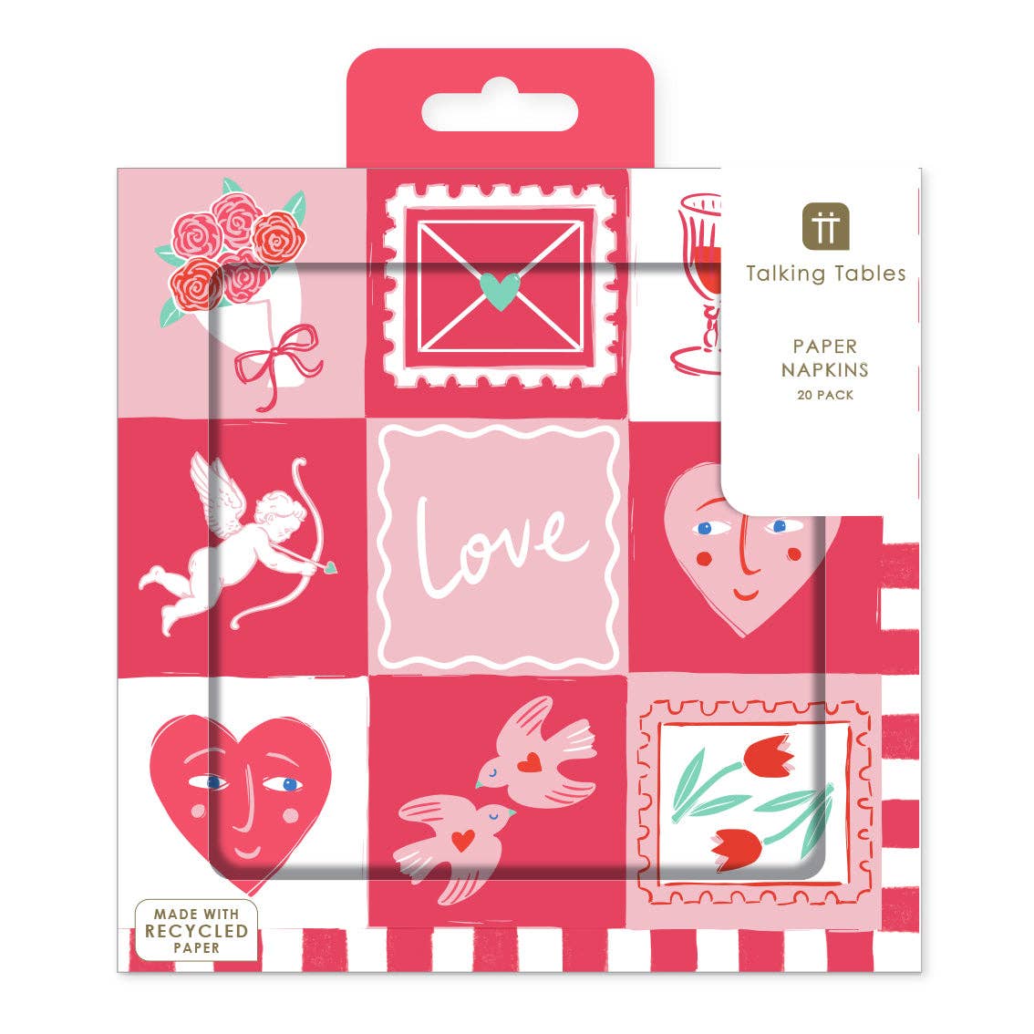 Love Icons Valentine's Day Paper Napkins - 20 Pack shown in packaging at penny black