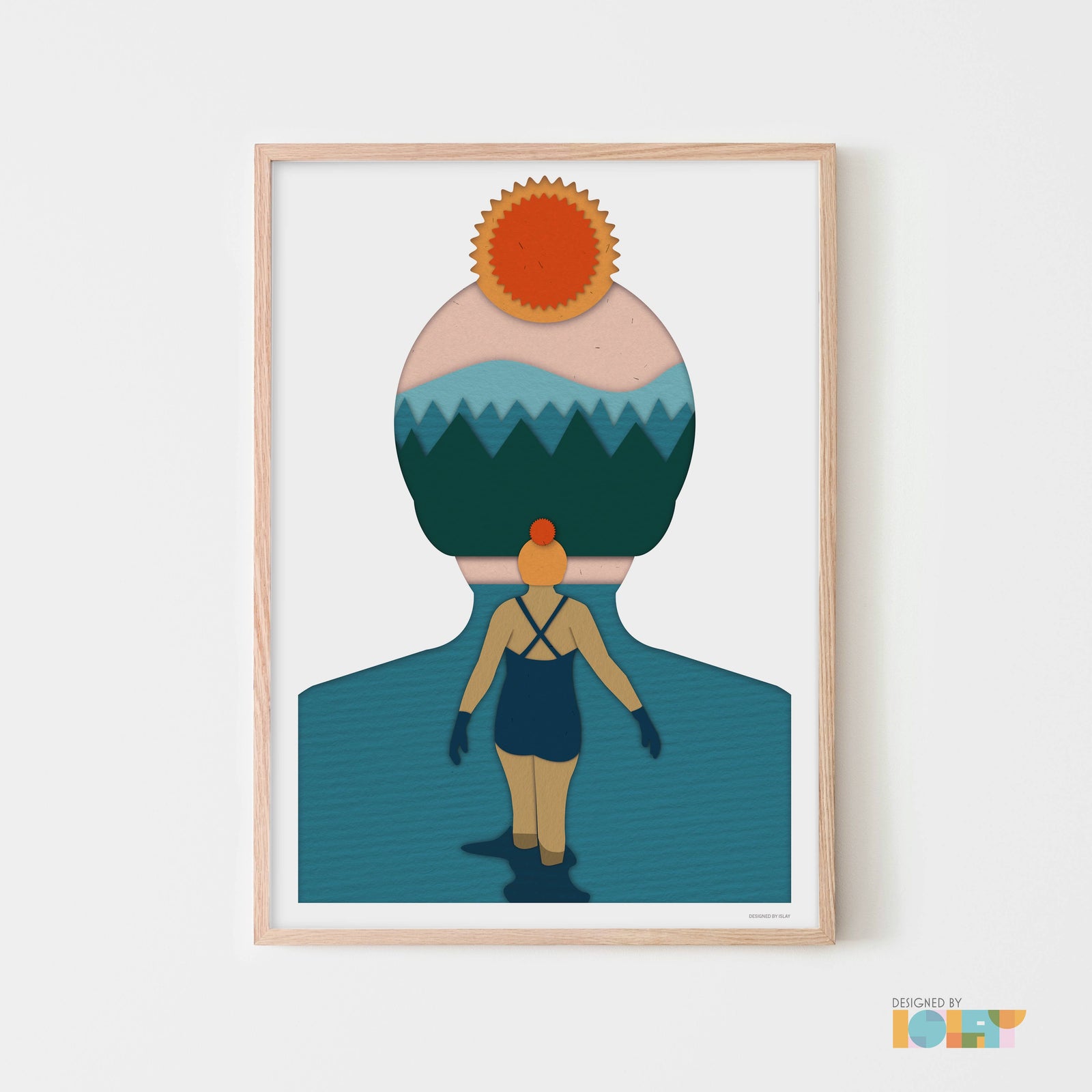 Lochside Bobble Hat Wild Swimming A4 Art Print by designed by islay at penny black