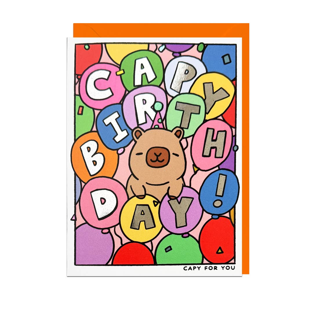 Capy Birthday Balloons Capybara Card