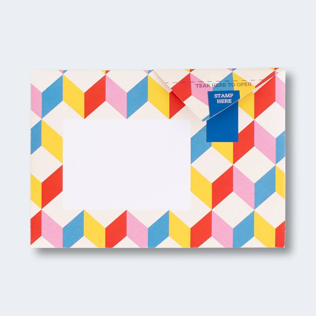 Geometric Pigeon Folding Letter Set by penny black - showing a primary colour stacking block designed folded letter