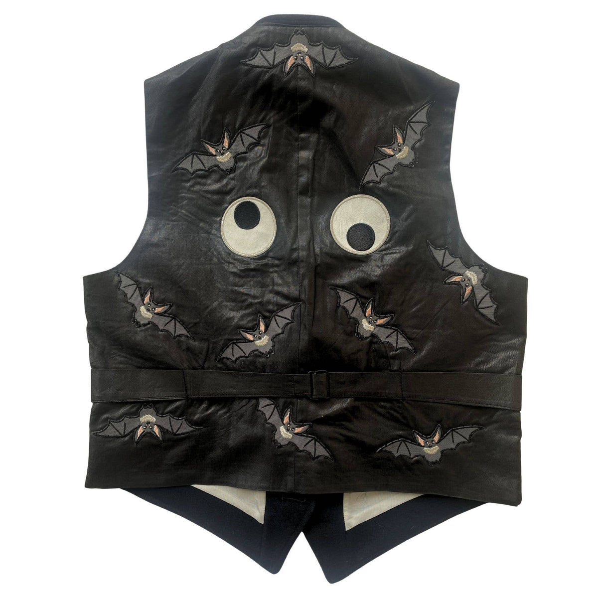Colourful Iron on Patch - Bat shown on a black waistcoat at penny black