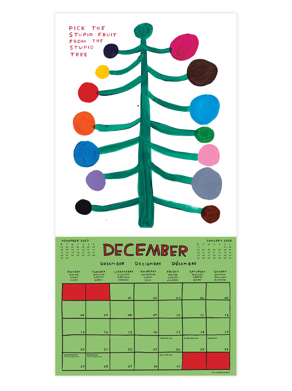2027 David Shrigley Wall Calendar by penny black - December stupid tree