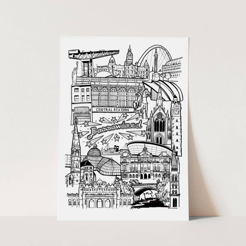 Glasgow Landmark Skyline Illustration Print by law illustrates at penny black