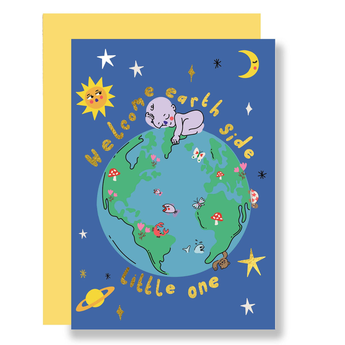 Welcome Earth Side New Baby Card by penny black