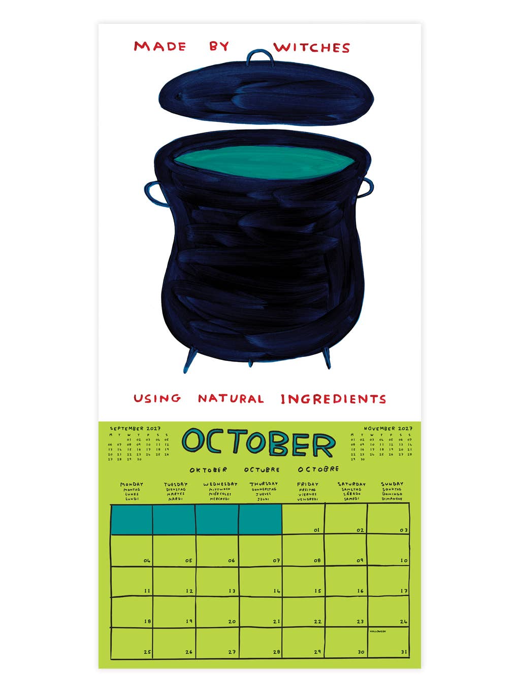 2027 David Shrigley Wall Calendar by penny black - October witches