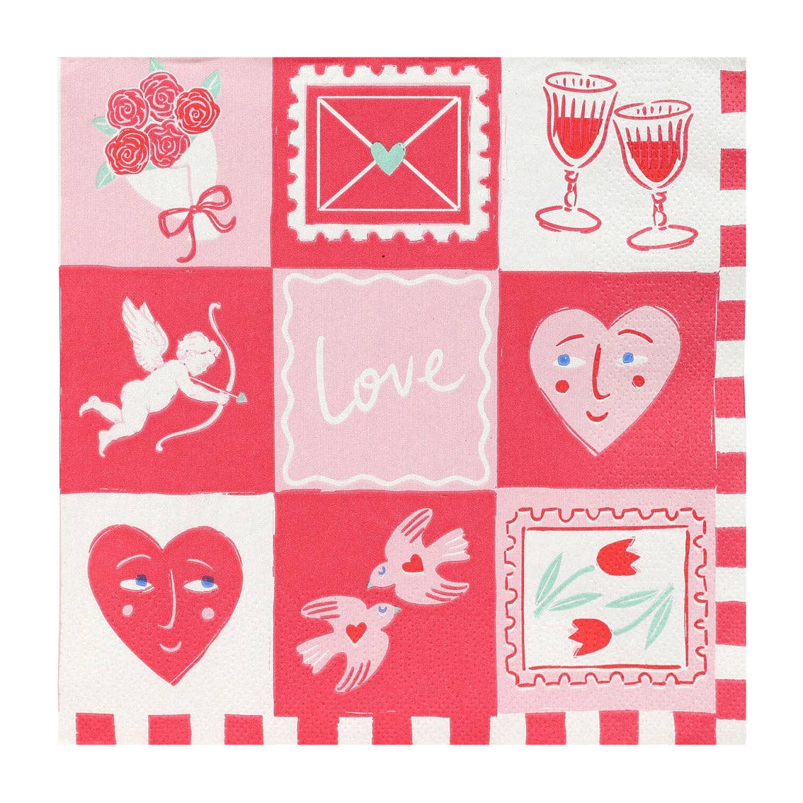 Love Icons Valentine's Day Paper Napkins - 20 Pack showing full design at penny black