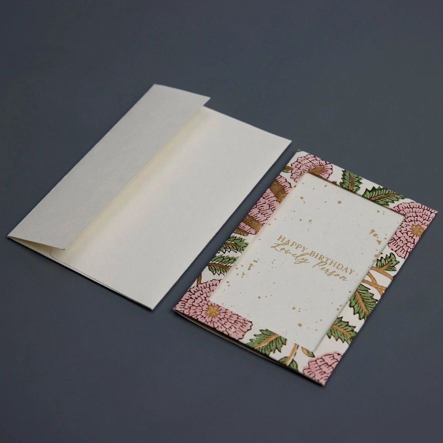 Keepsake Block Printed Photo Frame Birthday Card - Marigold Blush