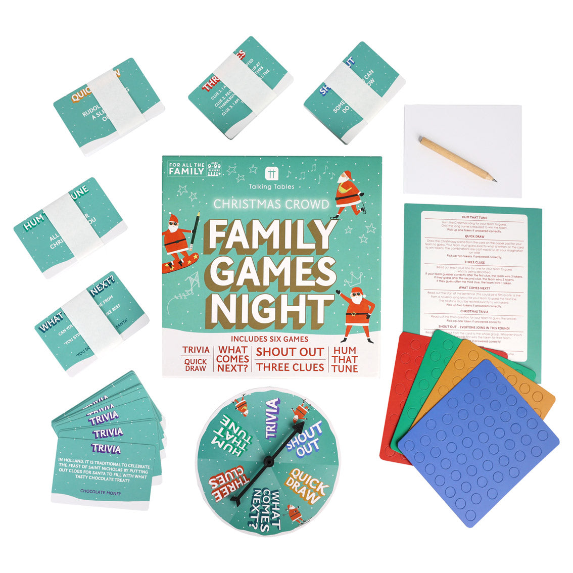 Family Games Night Christmas Game - 6 Games by penny black showing contents