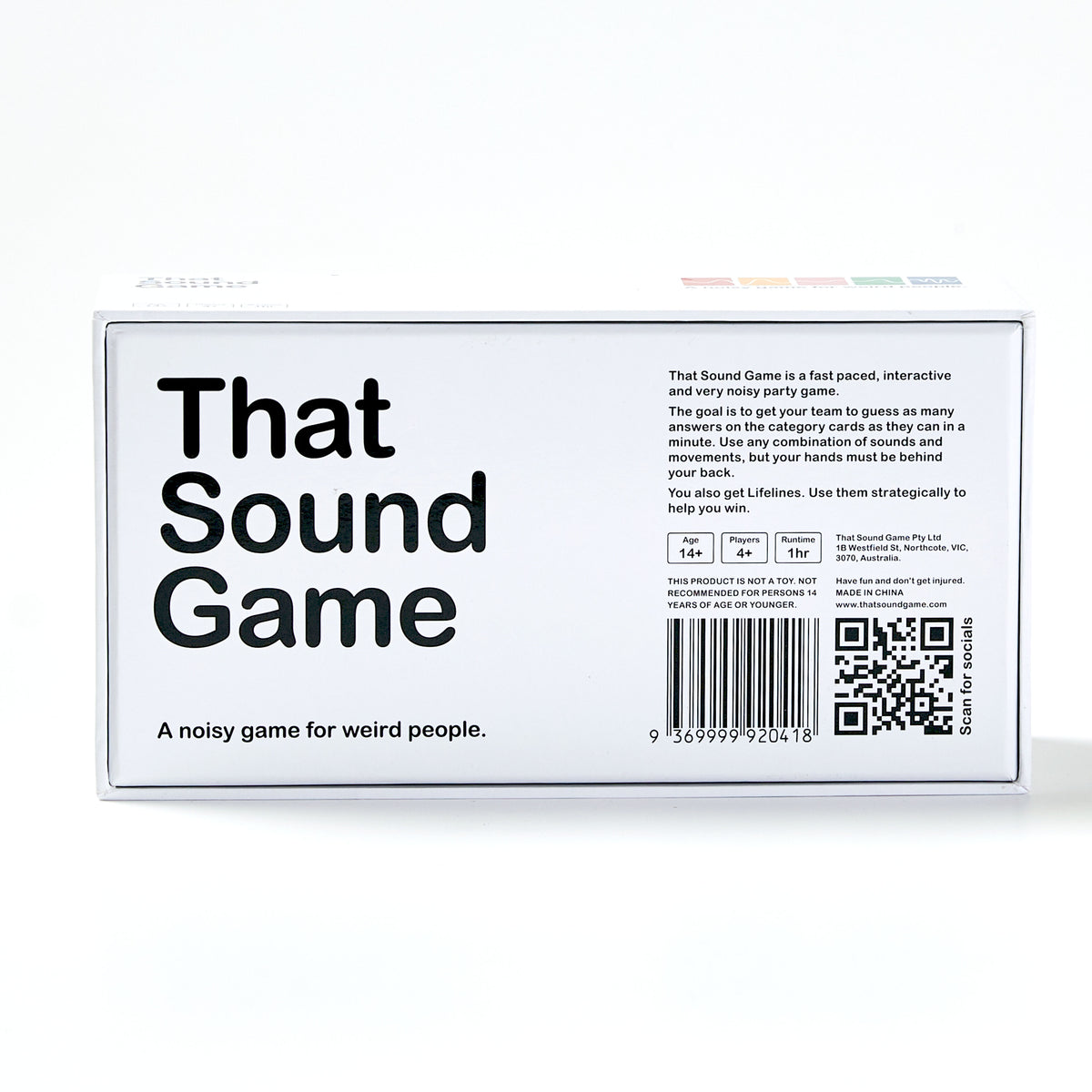 That Sound Game - a noisy game for weird people - showing back of packaging by penny black