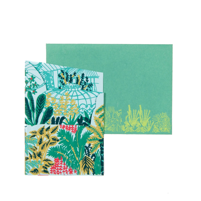 3D Botanic Garden Glass House Screen Printed Card - flat with envelope