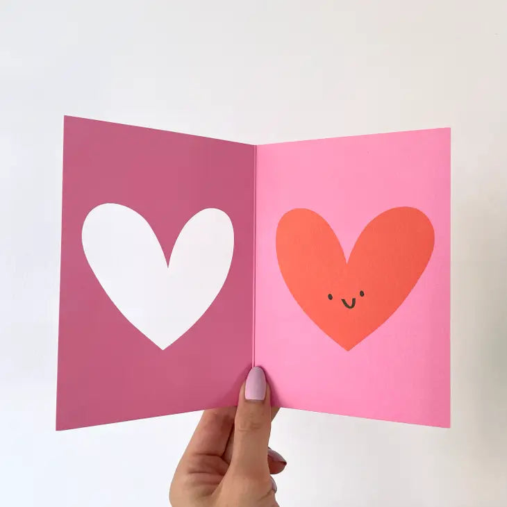 The inside of a die cut heart card showing the inside image.