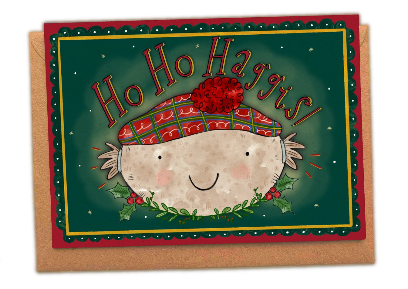 Ho Ho Haggis Scottish Christmas Card by penny black