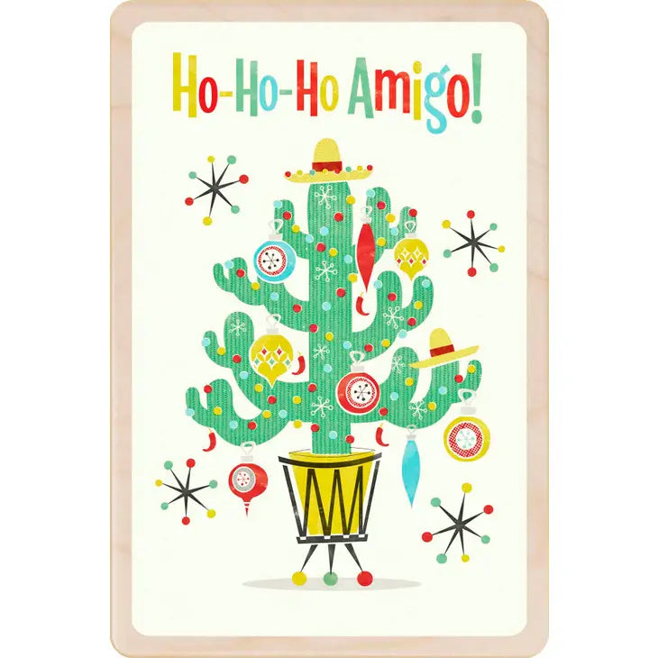 Ho-Ho-Ho Amigo Wooden Christmas Postcard by penny black