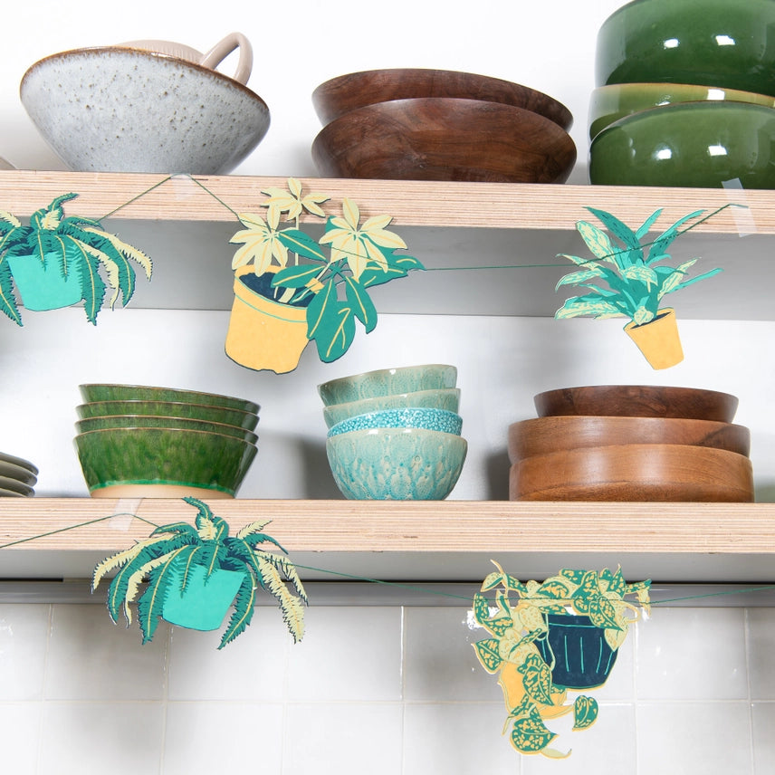 Houseplants Paper Garland by east end press - hanging in a kitchen at penny black