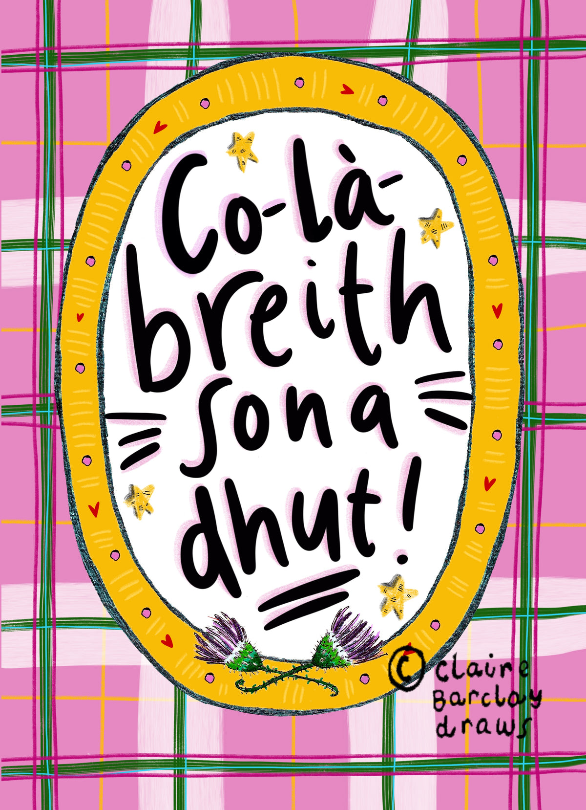 Co-La-Breith Sona Dhut Pink Scots Gaelic Birthday Card